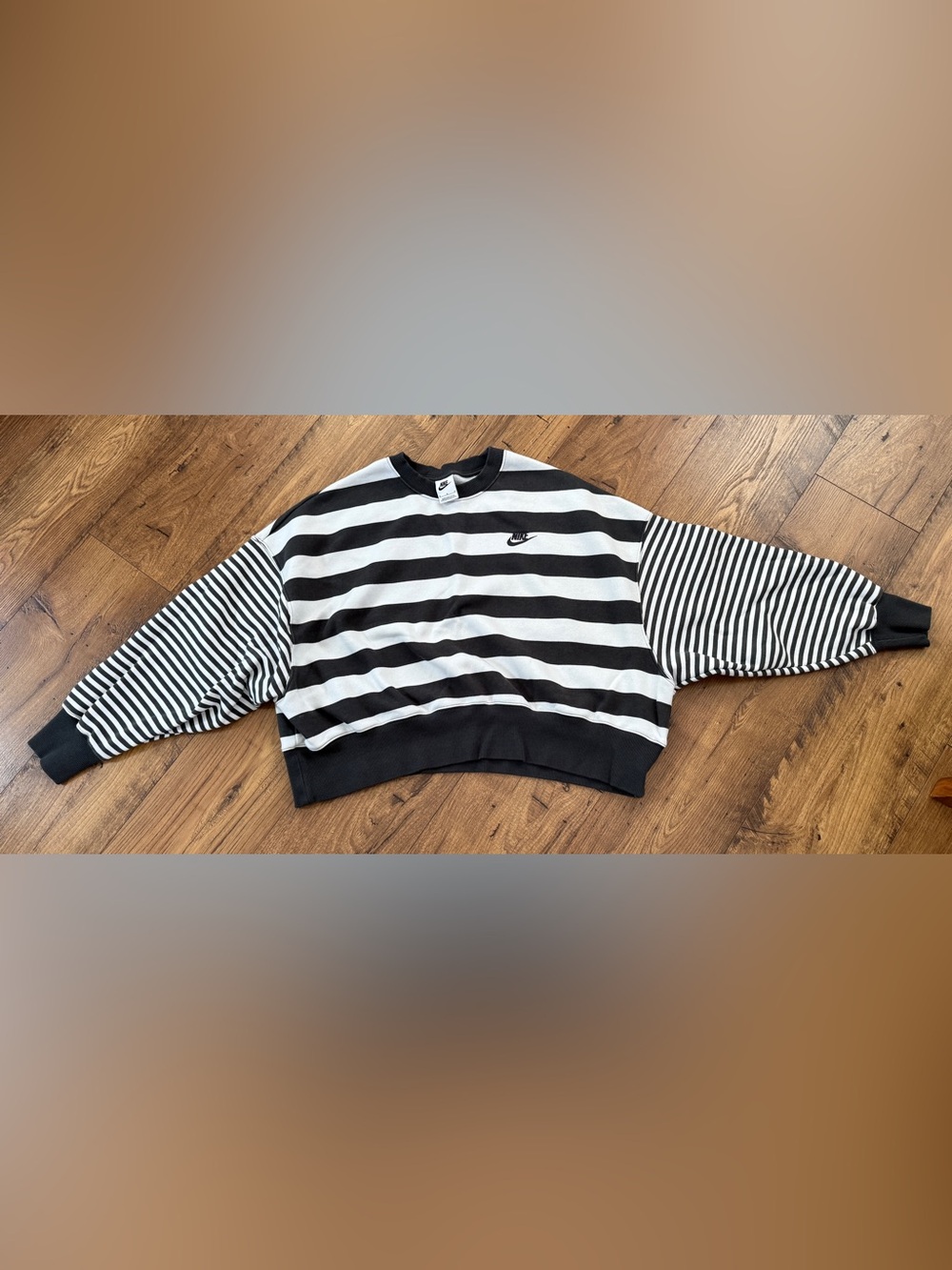 Nike Black & White Striped Phoenix Crewneck Sweatshirt in a hard to find color - Picture 2 of 3